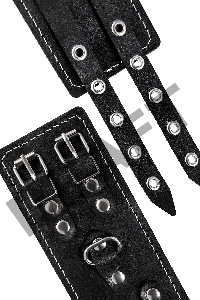 Оковы с двумя ремнями и краснои подкладкои Pecado BDSM, натуральная кожа, черные