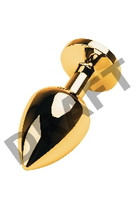 Анальная втулка Metal by TOYFA, металл, золотая, с зеленым кристаллом, 8 см, Ø 3,4 см, 85 г