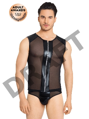 Костюм-сетка на замочке мужской SoftLine Collection (майка, трусы), черный, XL