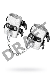 Наручники Pecado BDSM,с двумя ремешками с люверсами, мягкие, натуральная кожа, бело-чёрные