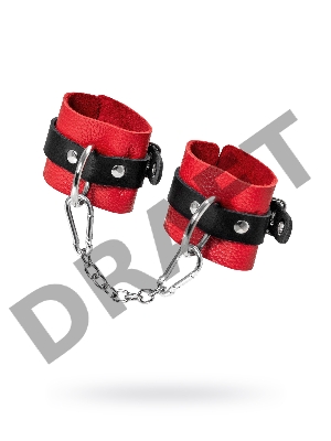 Наручники Pecado BDSM, мягкие с одним ремешком с люверсами, натуральная кожа, красно-чёрные
