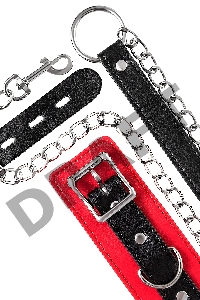 Ошейник TOYFA Theatre красно-черный кожаный с поводком