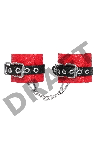 Наручники Pecado BDSM, мягкие с одним ремешком с люверсами, натуральная кожа, красно-чёрные