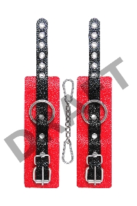 Наручники Pecado BDSM, мягкие с одним ремешком с люверсами, натуральная кожа, красно-чёрные