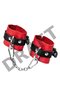 Наручники Pecado BDSM, мягкие с одним ремешком с люверсами, натуральная кожа, красно-чёрные