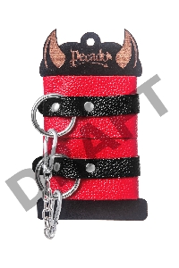 Наручники Pecado BDSM, мягкие с одним ремешком с люверсами, натуральная кожа, красно-чёрные