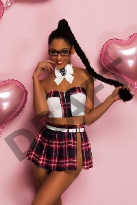 Костюм школьницы Candy Girl Satine (топ, юбка, пояс, галстук, значок, очки) красный, OS