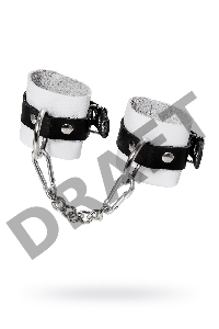 Наручники Pecado BDSM, мягкие, с одним ремешком с люверсами, натуральная кожа, бело-чёрные