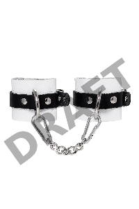 Наручники Pecado BDSM, мягкие, с одним ремешком с люверсами, натуральная кожа, бело-чёрные