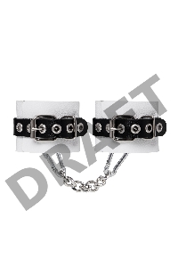 Наручники Pecado BDSM, мягкие, с одним ремешком с люверсами, натуральная кожа, бело-чёрные