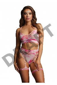 Эротический комплект с наклейкой на лицо Bra Set With Garters & Dazzling Sticker