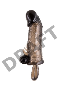 Насадка Toyfa XLover, для увеличения размера с кольцом и вибрацией, TPE, черная, 14.5 см