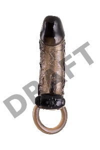 Насадка Toyfa XLover, для увеличения размера с кольцом и вибрацией, TPE, черная, 14.5 см