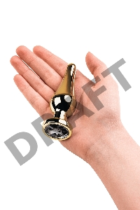 Анальная втулка Metal by TOYFA, металл, золотая, с кристаллом цвета алмаз, 10 см, Ø 3 см, 95 г