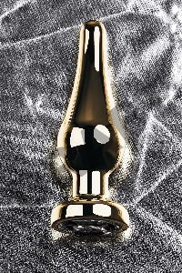 Анальная втулка Metal by TOYFA, металл, золотая, с кристаллом цвета алмаз, 10 см, Ø 3 см, 95 г