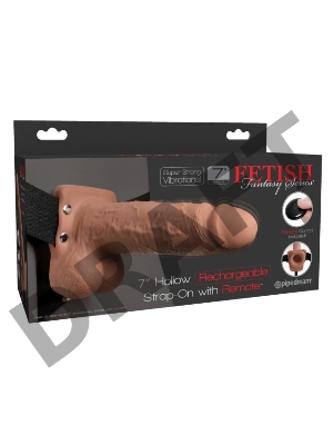 Перезаряжаемый универсальный полый вибрострапон с пультом ДУ Fetish Fantasy 7 Hollow Rechargeable Strap-On Remote Tan