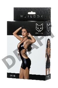 Платье Glossy из материала Wetlook с красной шнуровкой, черный, L