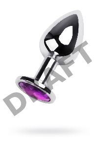 Анальная втулка Штучки-Дрючки, металл, серебряная, с фиолетовым кристаллом, 8 см, Ø 3 см, 165 г