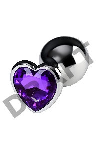 Анальная втулка Штучки-Дрючки, металл, серебряная, с фиолетовым кристаллом, 8 см, Ø 3 см, 165 г