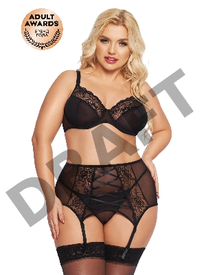 Комплект SoftLine Collection Dolores (бюстгальтер, стринги и пояс для чулок), черный, XXL