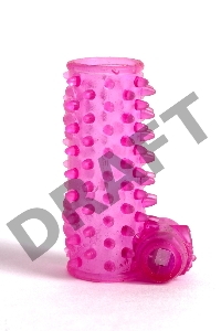 Розовая сквозная вибронасадка на пенис с шипами