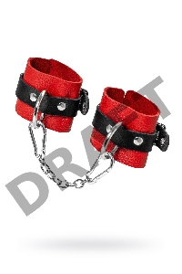 Наручники Pecado BDSM, мягкие с одним ремешком с люверсами, натуральная кожа, красно-чёрные