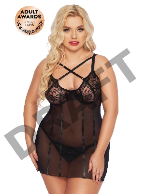 Ночная сорочка и стринги SoftLine Collection Cornelia, черный, XXL