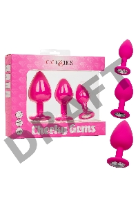 Набор из трёх розовых анальных пробок с кристаллом Cheeky Gems