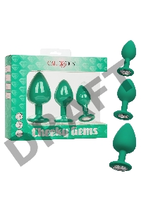 Набор из трёх зеленых анальных пробок с кристаллом Cheeky Gems