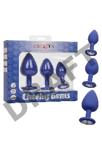 Набор из трёх синих анальных пробок с кристаллом Cheeky Gems