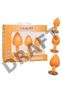 Набор из трёх оранжевых анальных пробок с кристаллом Cheeky Gems