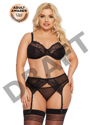 Комплект SoftLine Collection Marella (бюстгальтер, стринги и пояс для чулок), черный, XXL
