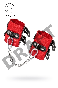 Наручники Pecado BDSM, мягкие, с двумя ремешками с люверсами, натуральная кожа, красно-чёрные