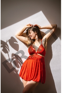 Сорочка полупрозрачная и стринги красные 838-BAB-3 (Obsessive) (S/M)