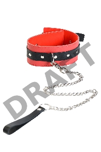 Ошейник TOYFA Theatre красно-черный кожаный с поводком