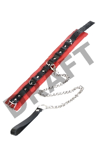 Ошейник TOYFA Theatre красно-черный кожаный с поводком