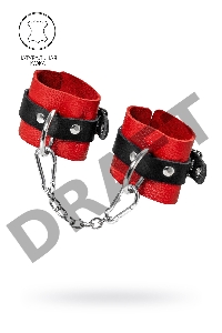 Наручники Pecado BDSM, мягкие с одним ремешком с люверсами, натуральная кожа, красно-чёрные