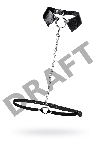 Портупея-чёкер-ошейник Pecado BDSM, с поводком и карабином в виде кольца, натуральная кожа, чёрная