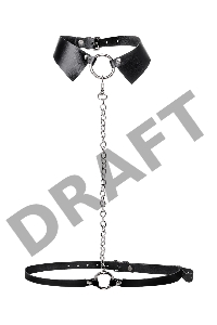 Портупея-чёкер-ошейник Pecado BDSM, с поводком и карабином в виде кольца, натуральная кожа, чёрная