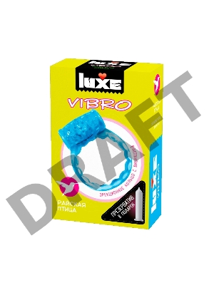 Голубое эрекционное виброкольцо Luxe VIBRO Райская птица + презерватив