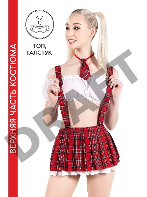 Верхняя часть костюма «Американская школьница», Pecado BDSM, топ, галстук, бело-красный, 42