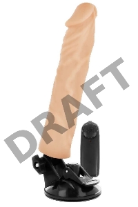 Телесный вибратор на мощной присоске Basecock Realistic Vibrator - 21 см.