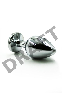 Серебристая алюминиевая анальная пробка с красным кристаллом - 6 см.