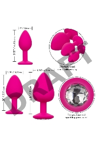 Набор из трёх розовых анальных пробок с кристаллом Cheeky Gems
