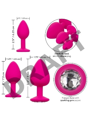 Набор из трёх розовых анальных пробок с кристаллом Cheeky Gems