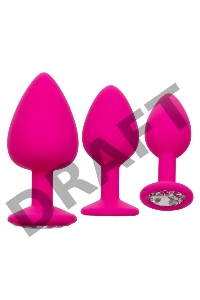 Набор из трёх розовых анальных пробок с кристаллом Cheeky Gems
