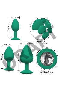Набор из трёх зеленых анальных пробок с кристаллом Cheeky Gems