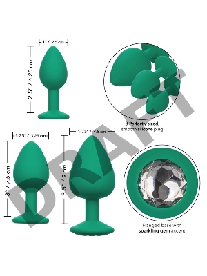 Набор из трёх зеленых анальных пробок с кристаллом Cheeky Gems