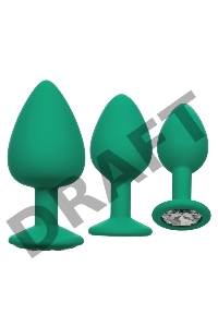 Набор из трёх зеленых анальных пробок с кристаллом Cheeky Gems