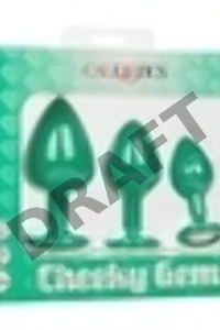 Набор из трёх зеленых анальных пробок с кристаллом Cheeky Gems